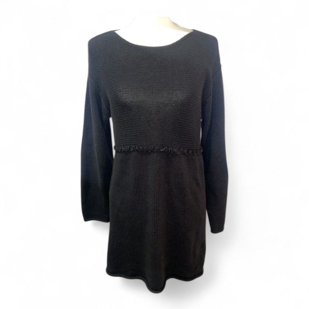 J. Jill Womens Medium Sweater Dress Black 100% Cotton A Line‎ Long Sleeves